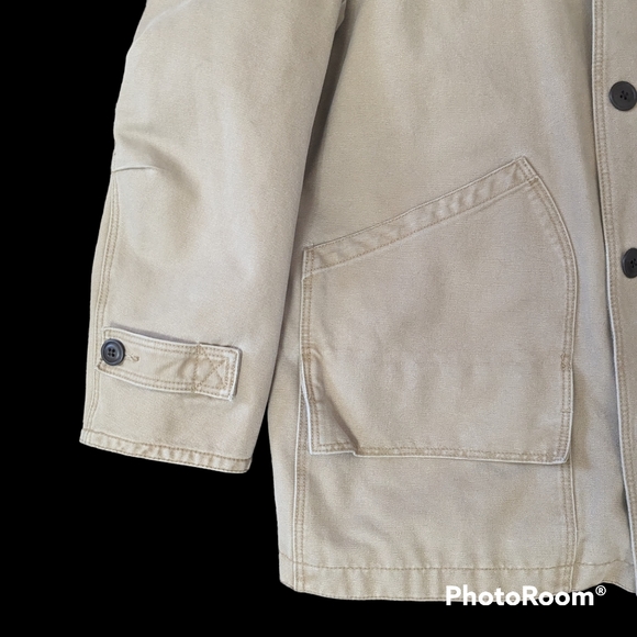 VTG J.Crew Heavy Duty Flannel Lined Tan Chore Barn Utility Coat Men's Large - Picture 8 of 13